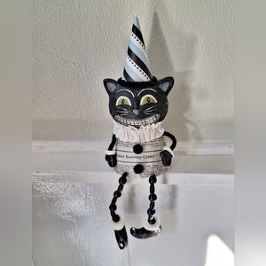 Black and White Cat Figurine with Striped Hat NWT